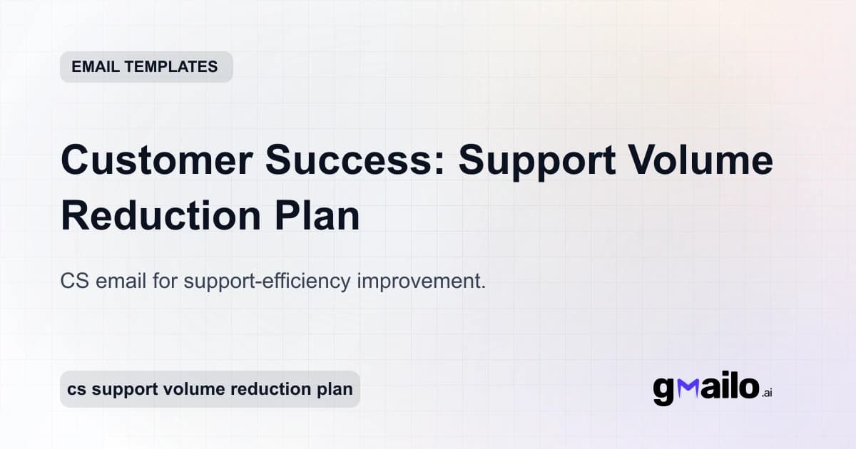 Customer Success: Support Volume Reduction Plan email template thumbnail
