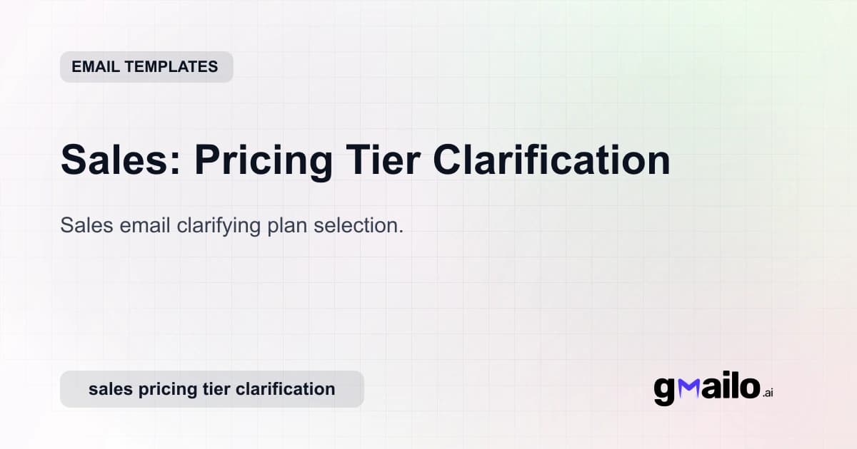 Sales: Pricing Tier Clarification email template thumbnail