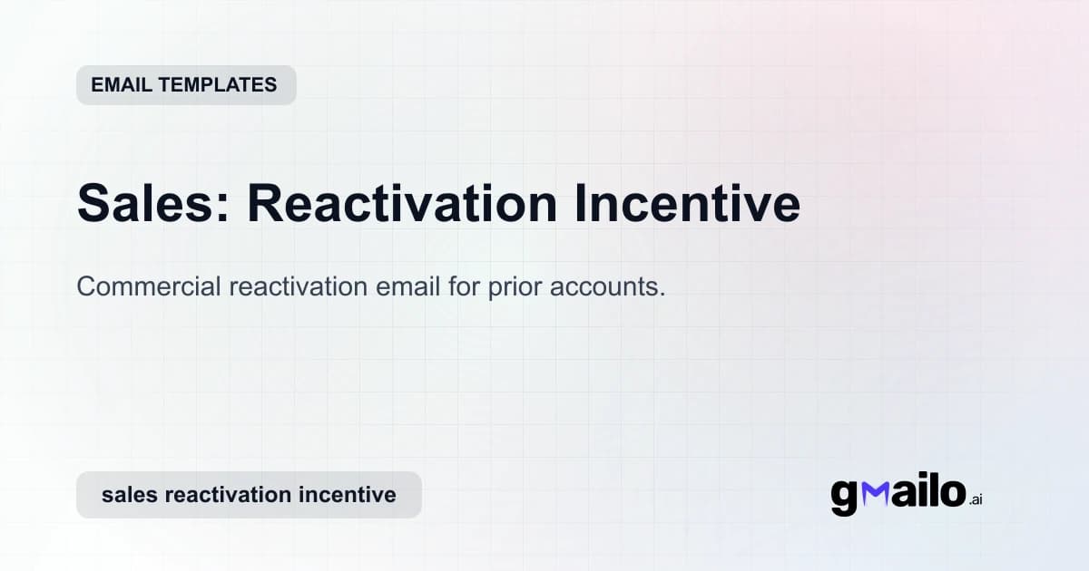 Sales: Reactivation Incentive email template thumbnail
