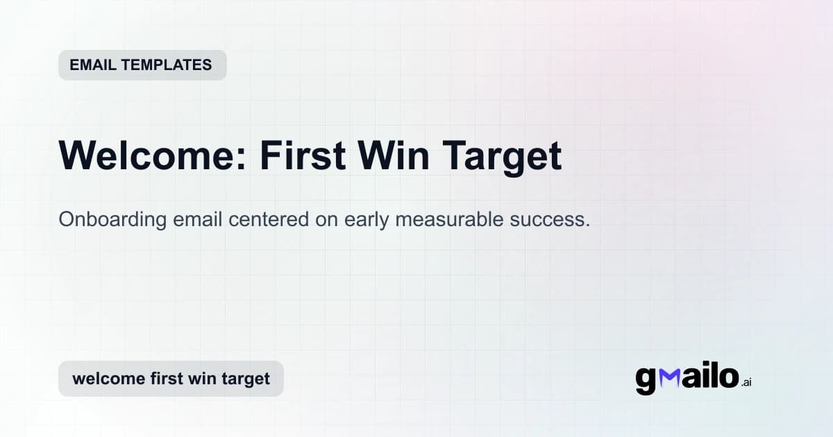 Welcome: First Win Target email template thumbnail