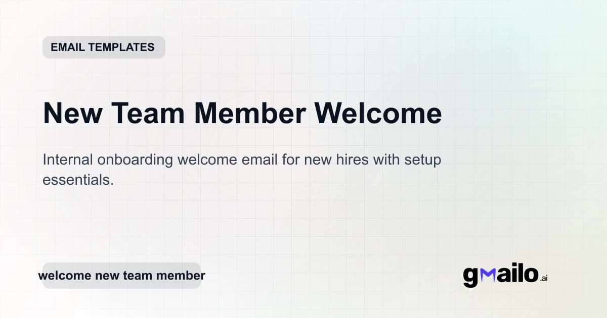 New Team Member Welcome email template thumbnail
