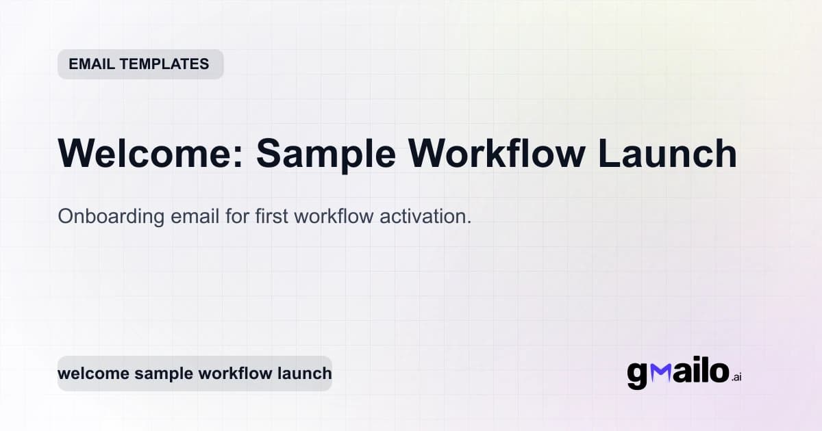Welcome: Sample Workflow Launch email template thumbnail