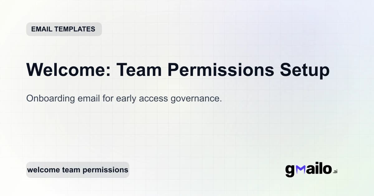 Welcome: Team Permissions Setup email template thumbnail