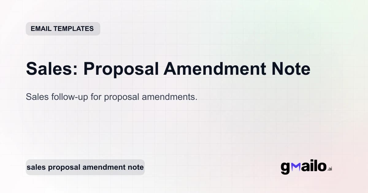 Sales: Proposal Amendment Note email template thumbnail