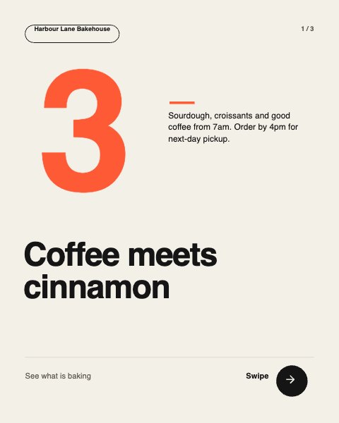 Helpful ideas carousel · Coffee meets cinnamon illustrated example