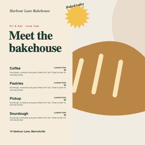 Service selection · Meet the bakehouse illustrated example