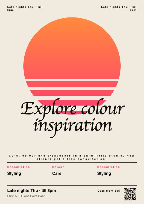 Community event flyer · Explore colour inspiration illustrated example