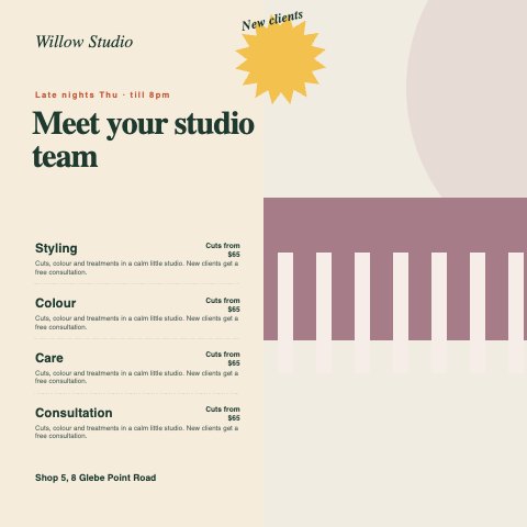 Service selection · Meet your studio team illustrated example