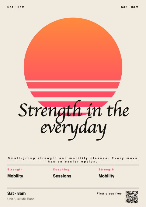 Community event flyer · Strength in the everyday illustrated example
